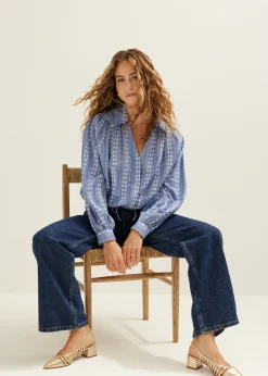 Denim blouse jacquard