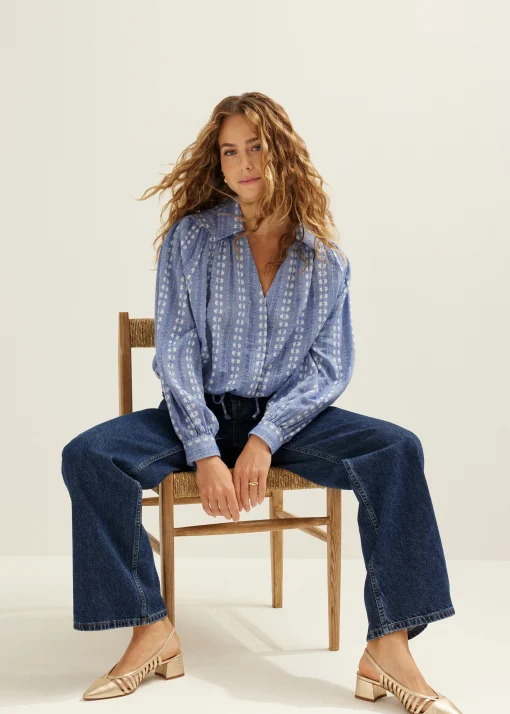 Denim blouse jacquard