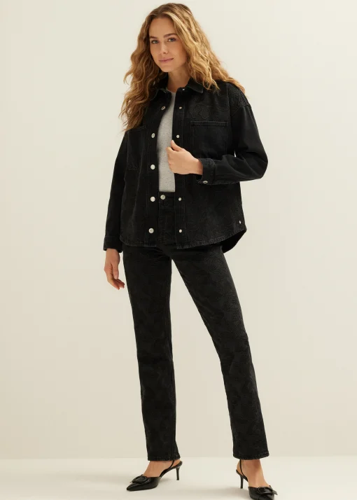 Denim blouse met borduurwerk