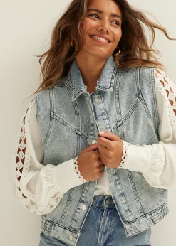 Denim gilet met siernaden