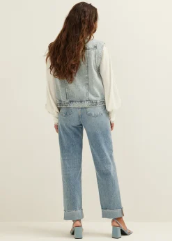 Denim gilet met siernaden