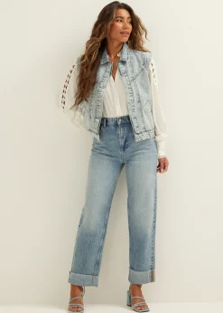 Denim gilet met siernaden
