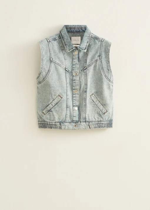 Denim gilet met siernaden