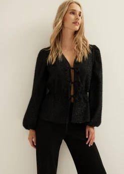 Glitter blouse met striksluiting