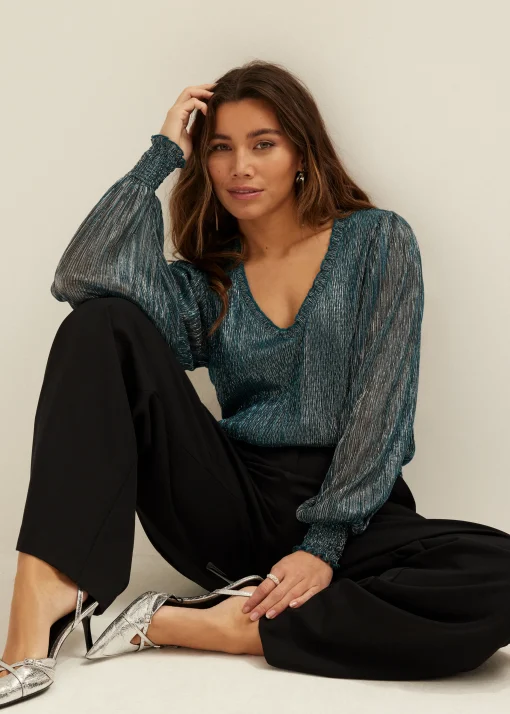 Glitter top met v-hals