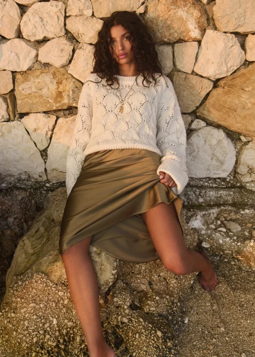 Midi rok satijn look