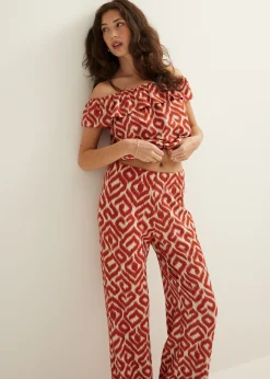 Off-shoulder top met tweekleurige print