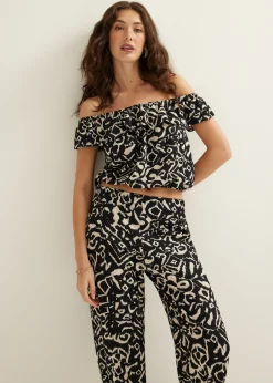 Off-shoulder top met tweekleurige print