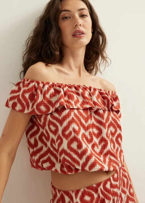 Off-shoulder top met tweekleurige print