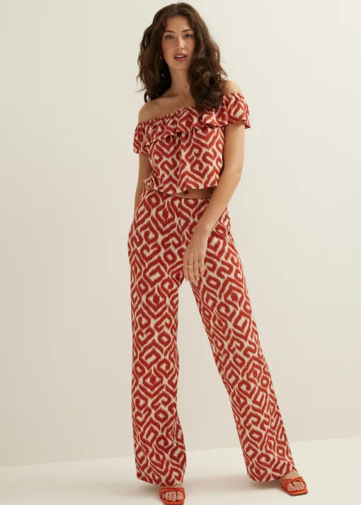 Off-shoulder top met tweekleurige print