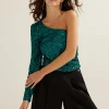 One-shoulder top met pailletten