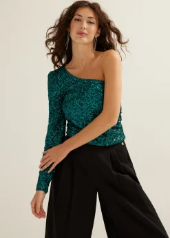 One-shoulder top met pailletten