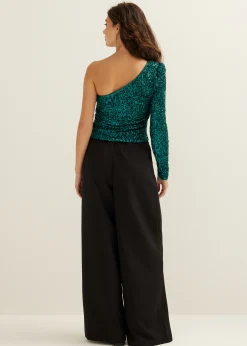 One-shoulder top met pailletten