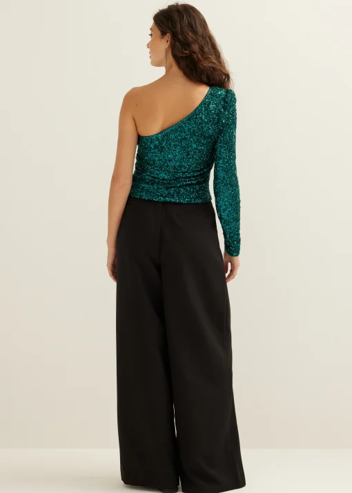 One-shoulder top met pailletten