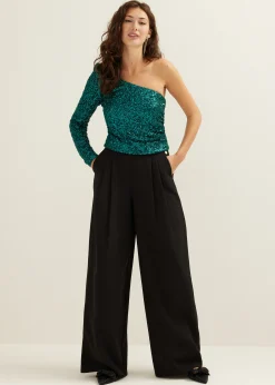 One-shoulder top met pailletten