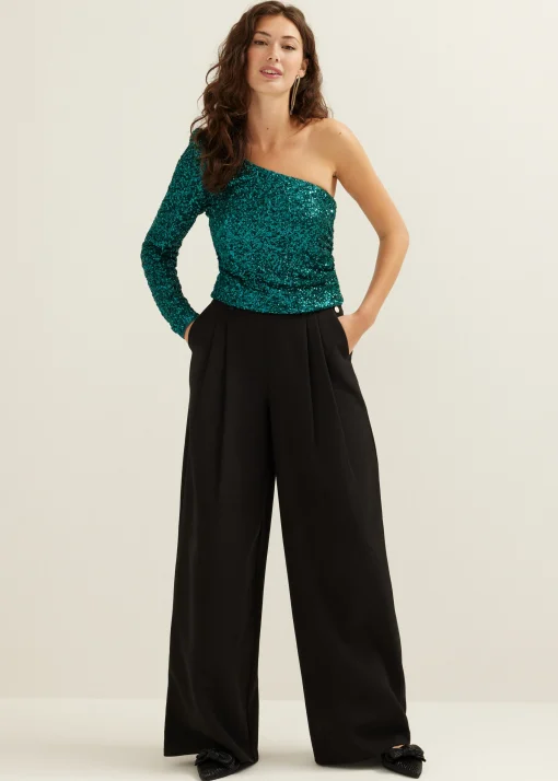 One-shoulder top met pailletten