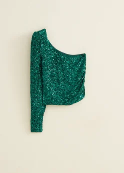 One-shoulder top met pailletten