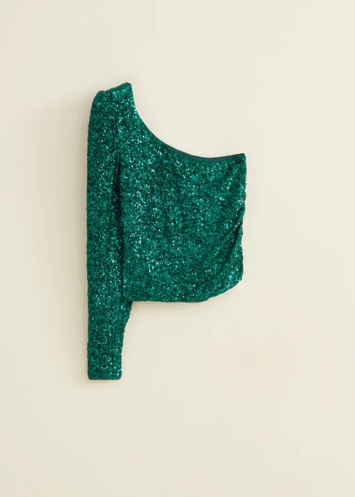 One-shoulder top met pailletten
