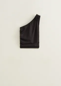 One-shoulder top met roos