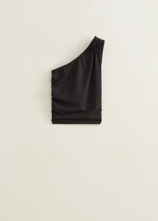 One-shoulder top met roos