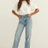 Straight jeans met omgerolde zoom