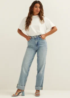 Straight jeans met omgerolde zoom