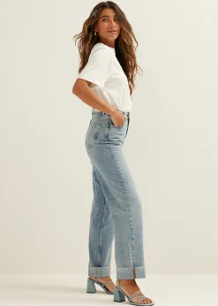 Straight jeans met omgerolde zoom