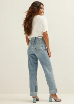 Straight jeans met omgerolde zoom