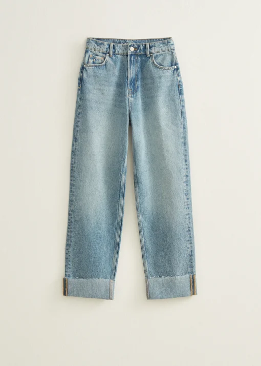 Straight jeans met omgerolde zoom