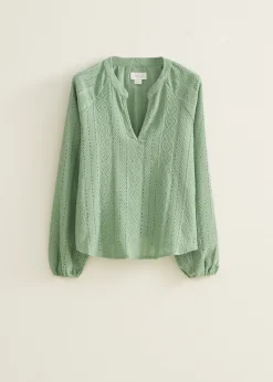 Top met broderie structuur