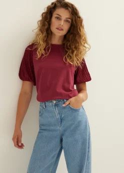 T-shirt met kanten mouw