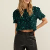 T-shirt met veren en pailletten