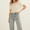 T-shirt met veren en pailletten