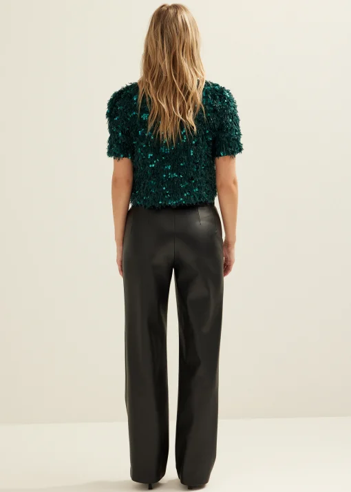 T-shirt met veren en pailletten