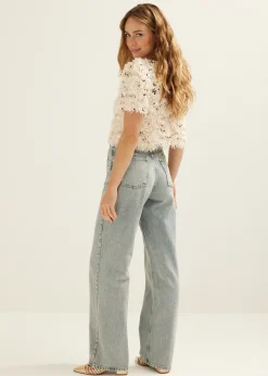 T-shirt met veren en pailletten