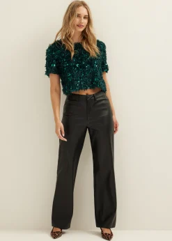 T-shirt met veren en pailletten