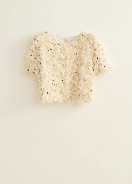 T-shirt met veren en pailletten
